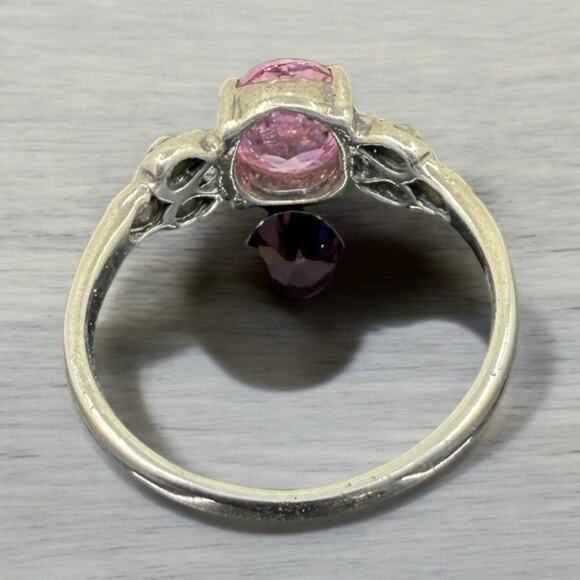 Vintage Pink Ice CZ Marcasite Ring 925 Sterling Silver US Size 6.75 - Picture 5 of 6